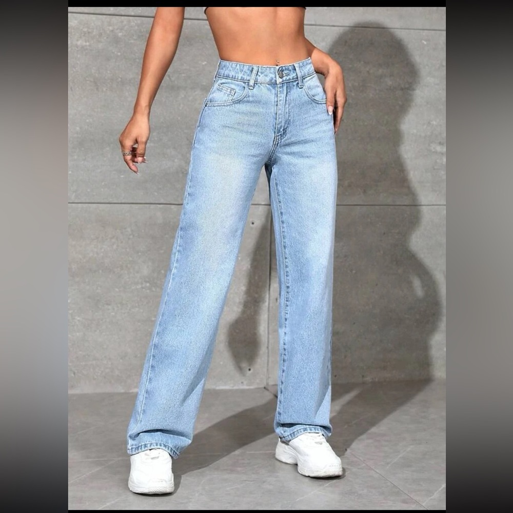 NEW Shein XS (2) petite slant pocket wide leg light wash jeans